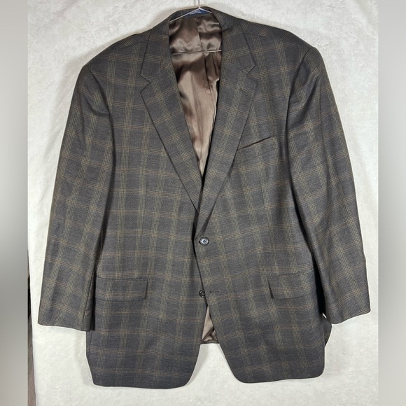 Hart Schaffner Marx HSM Made in USA 48R 100% Wool Brown Checkered Blazer - Picture 1 of 11